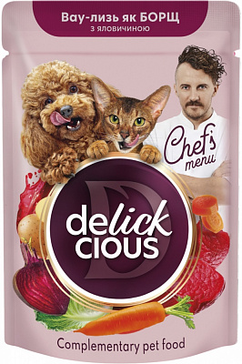 Корм вологий для котів DELICKCIOUS смакує як борщ з яловичиною 85 г