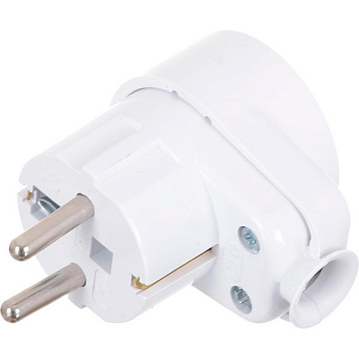 Электровилка угловая E.NEXT Uni-Schuko WT-16U/G-S с заземлением 250В 16А пластик белый