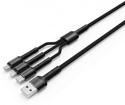 Кабель ColorWay 3в1 (Lightning+MicroUSB+Type-C) 1,2 м черный (CW-CBU3003-GR) 