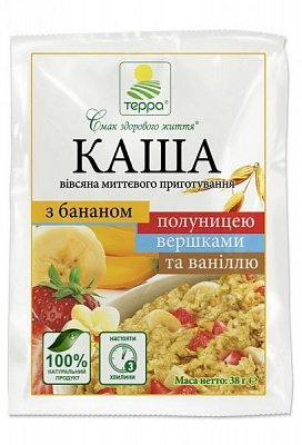 Каша овсяная Терра со сливками, бананом, клубникой и ванилью мгновенного приготовления 38 г (986) 