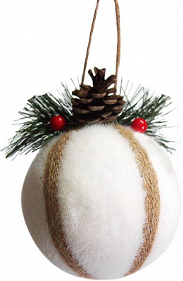 Шар новогодний с джутовой лентой 12 см 9224-5 белый