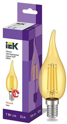 Лампа светодиодная IEK FIL Gold CA35 7 Вт E14 2700 К 220 В желтая 