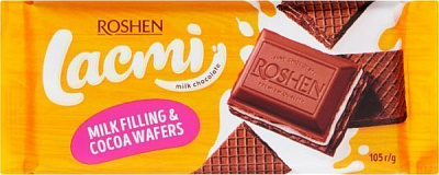 Шоколад Roshen Lacmi молочний з молочною начинкою і вафлі