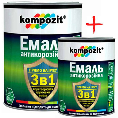 Эмаль Kompozit 3в1 антикоррозийная серая 2.7 кг + 0.75 кг