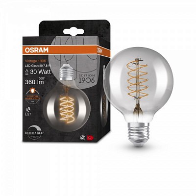 Лампа светодиодная Osram Vintage FIL G80 818 SM dim 7,8 Вт прозрачная E27 220 В 1800 К 