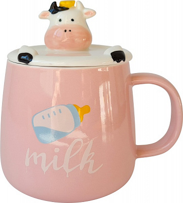 Чашка с крышкой Cow Pink 400 мл A0520-JZ20S06P Astera