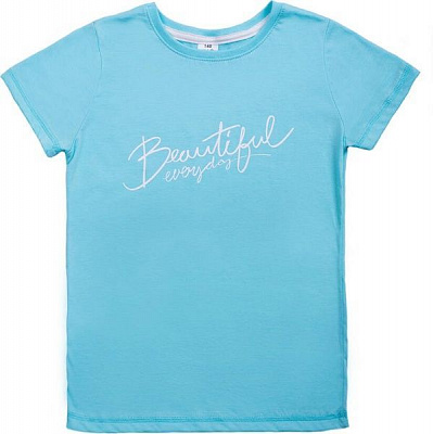 Футболка для девочек Luna Kids с принтом Beautiful р.140 аквамарин 
