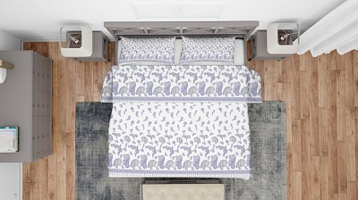 Комплект постельного белья Роспись евро белый с фиолетовым Rigel 