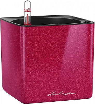 Вазон декоративний Lechuza Cube Glossy Kiss 14 квадратний 1л вишневий (13514)