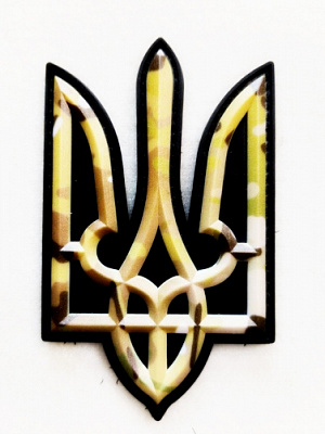 Шеврон-патч АРТ ІДЕЯ Тризуб мультикам олива/чорний 5,3х8,7 см