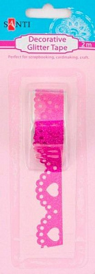 Декоративний елемент стрічка самоклеюча блискуча мереживо з сердечком рожева, 2 м 1 шт. Santi