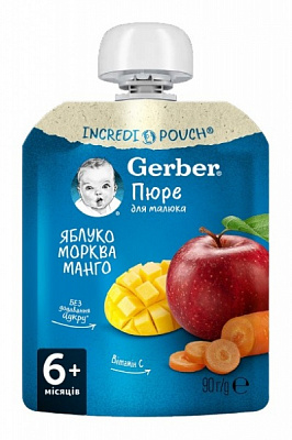 Пюре фруктово-овочеве Gerber яблуко, манго та морква 6+ 90 г