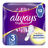 Прокладки Always Platinum Day&Night (Размер 3) 12 шт.