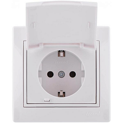 Розетка с заземлением Lezard Mira 16 А 250 В 701-0202-123В без шторок с крышкой белый