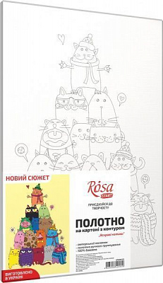 Холст на картоне с контуром Яркие котики 20x30 см Rosa Start 