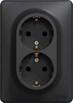 Розетка силовая двойная с заземлением Schneider Electric Sedna Design со шторками без крышки черный SDD314221